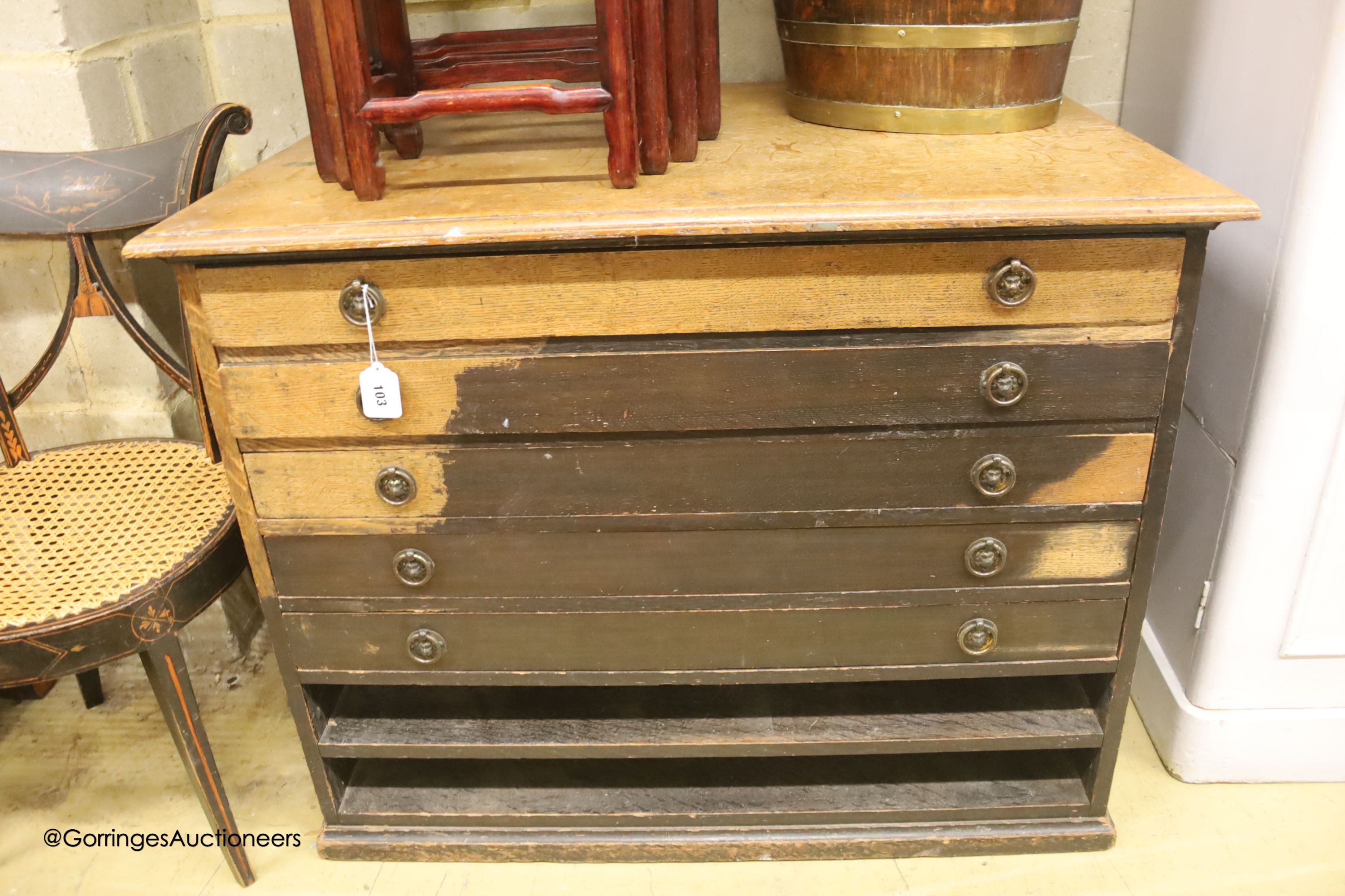 A Victorian oak plan chest, width 99cm depth 71cm height 78cm